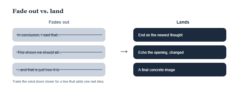 Comparison of endings that fade out versus endings that land