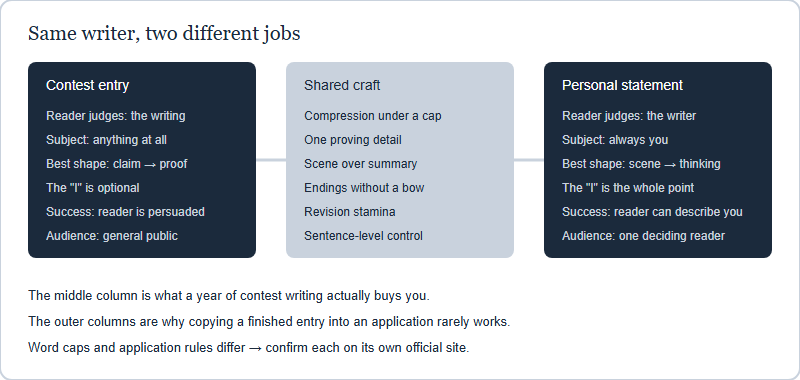 From a Contest Entry to a Personal Statement: What Transfers and What Does Not (2026)